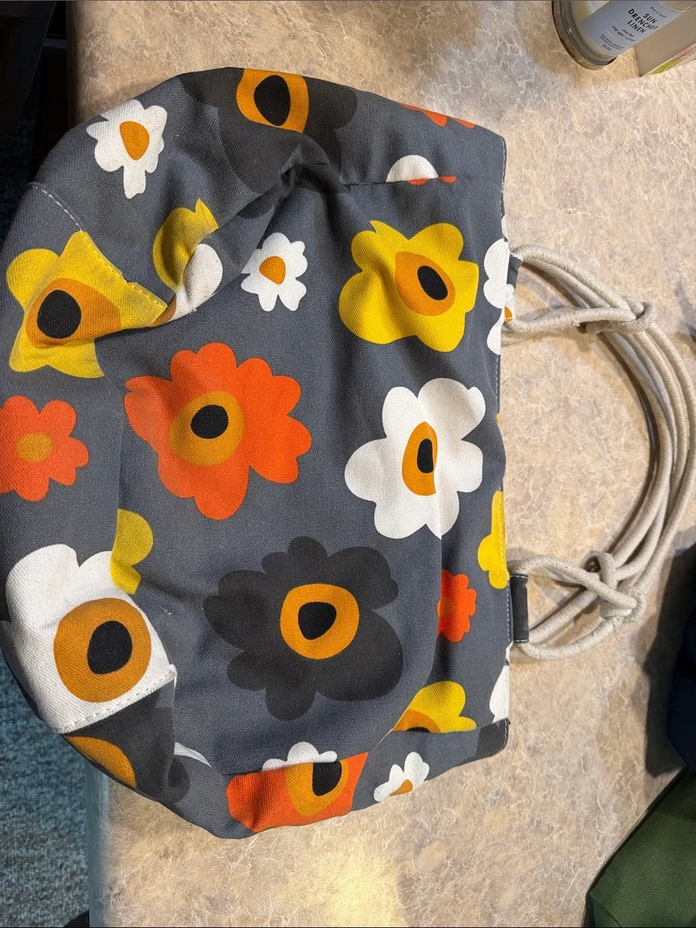Floral Canvas Tote Bag in Charcoal with Yellow & Orange Accents